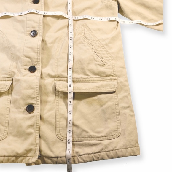 Lands’ End Beige Chore Jacket Brown Collar | Barn Coat Utility Style | MP - Picture 4 of 8